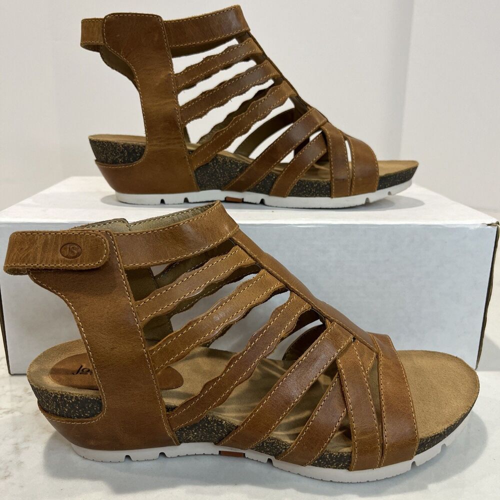 Josef Seibel NEW‎ Hailey Gladiator Leather Wedge Sandal Brown EU 37 US 6-6.5